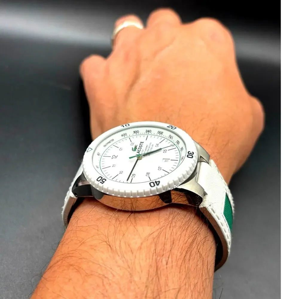Lacoste Toronto 2010563 White Green Leather Quartz Men's Watch 44mm